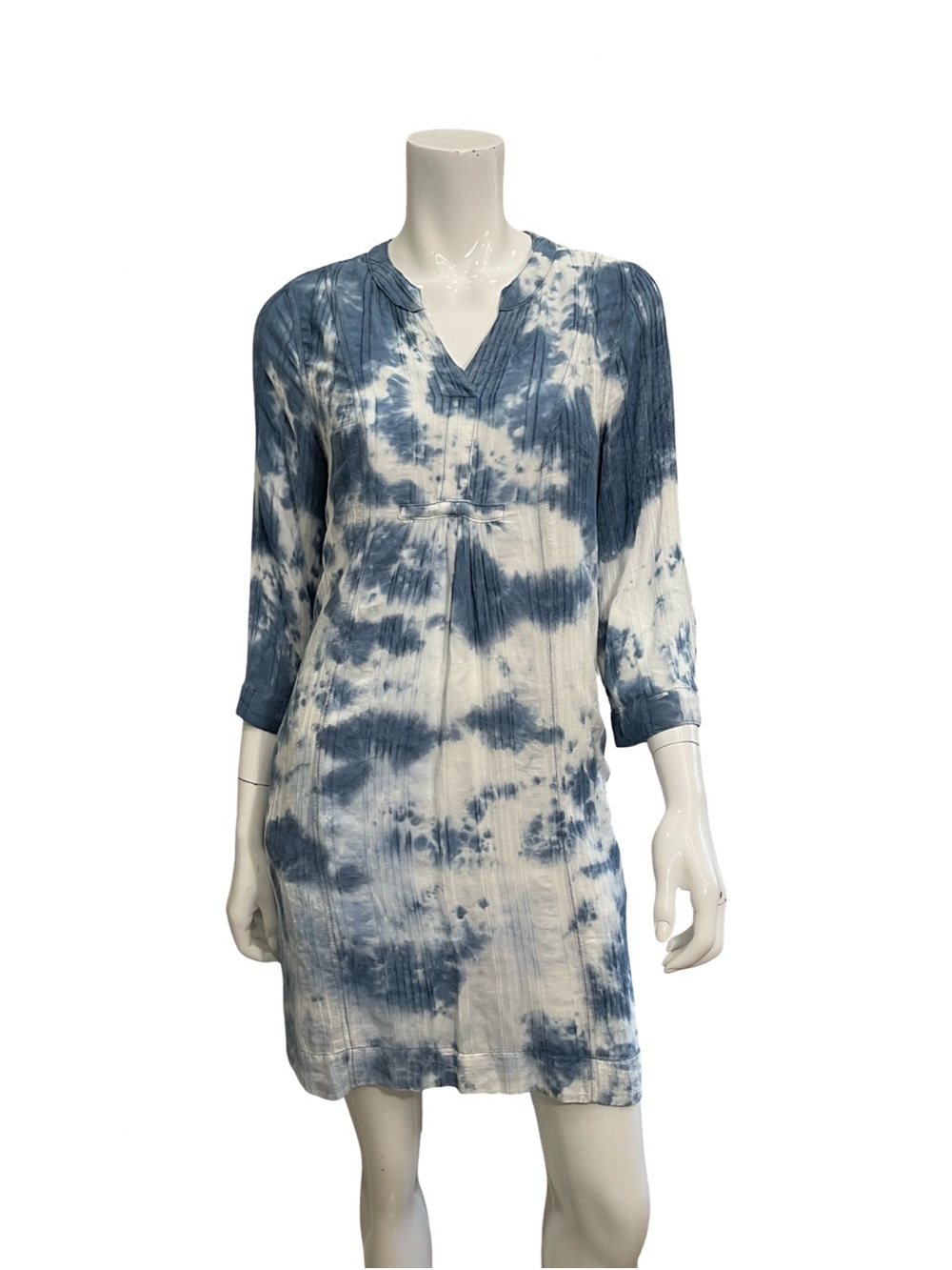 TRIBAL Blue Tie Dye Mini Dress 3/4 Sleeve V-Neck Size S